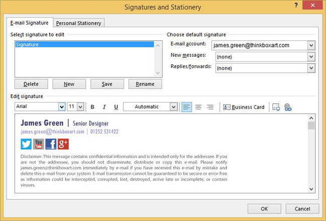 microsoft outlook how to add signature and phone number to email